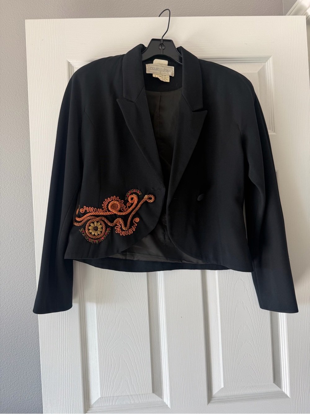 Embroidered Cropped Black Blazer by Orlando Rossi